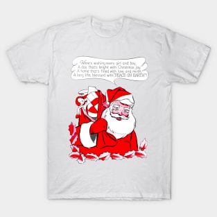 Santa Claus wishing Merry Christmas and peace in the world Retro Vintage Comic T-Shirt